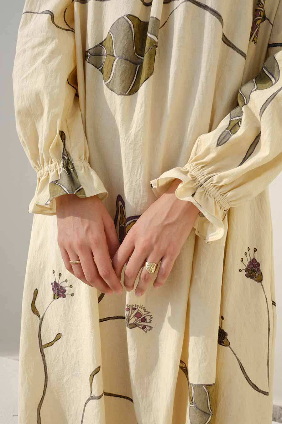 Beige Hand-Painted Midi Dress