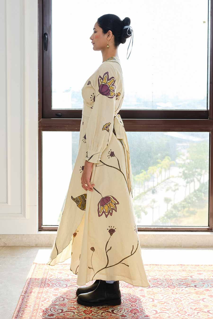 Beige Hand-Painted Overlap Dress