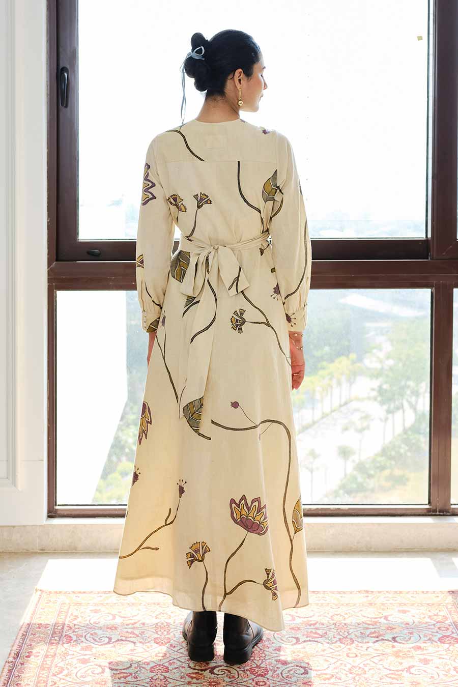 Beige Hand-Painted Overlap Dress