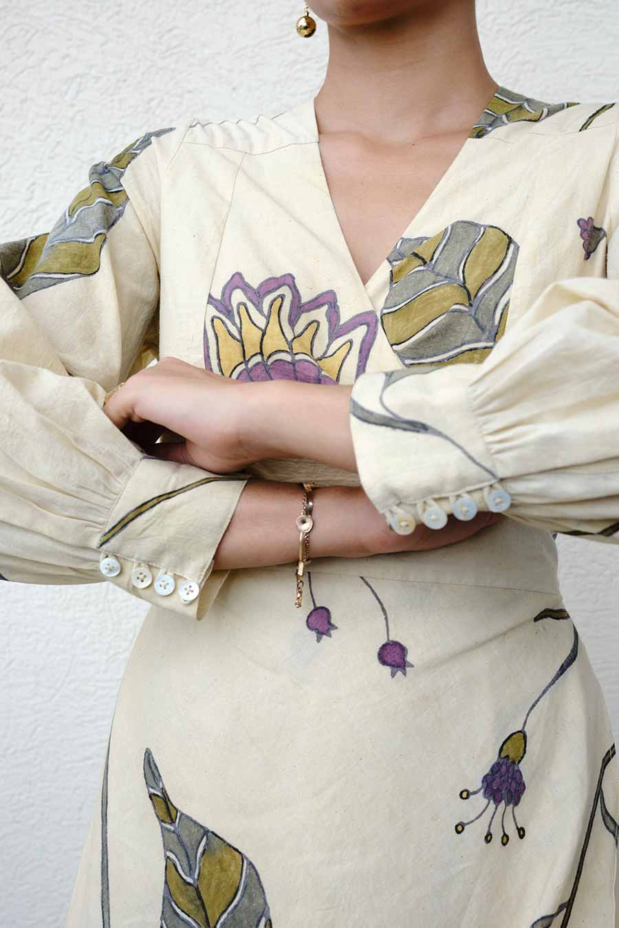 Beige Hand-Painted Overlap Dress