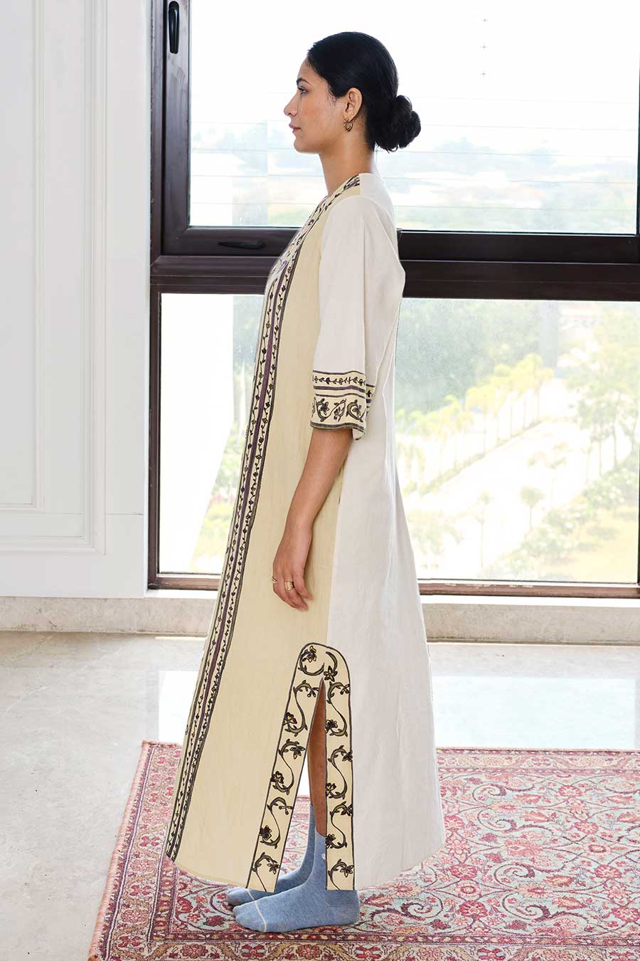 Beige Hand-Painted Long Dress