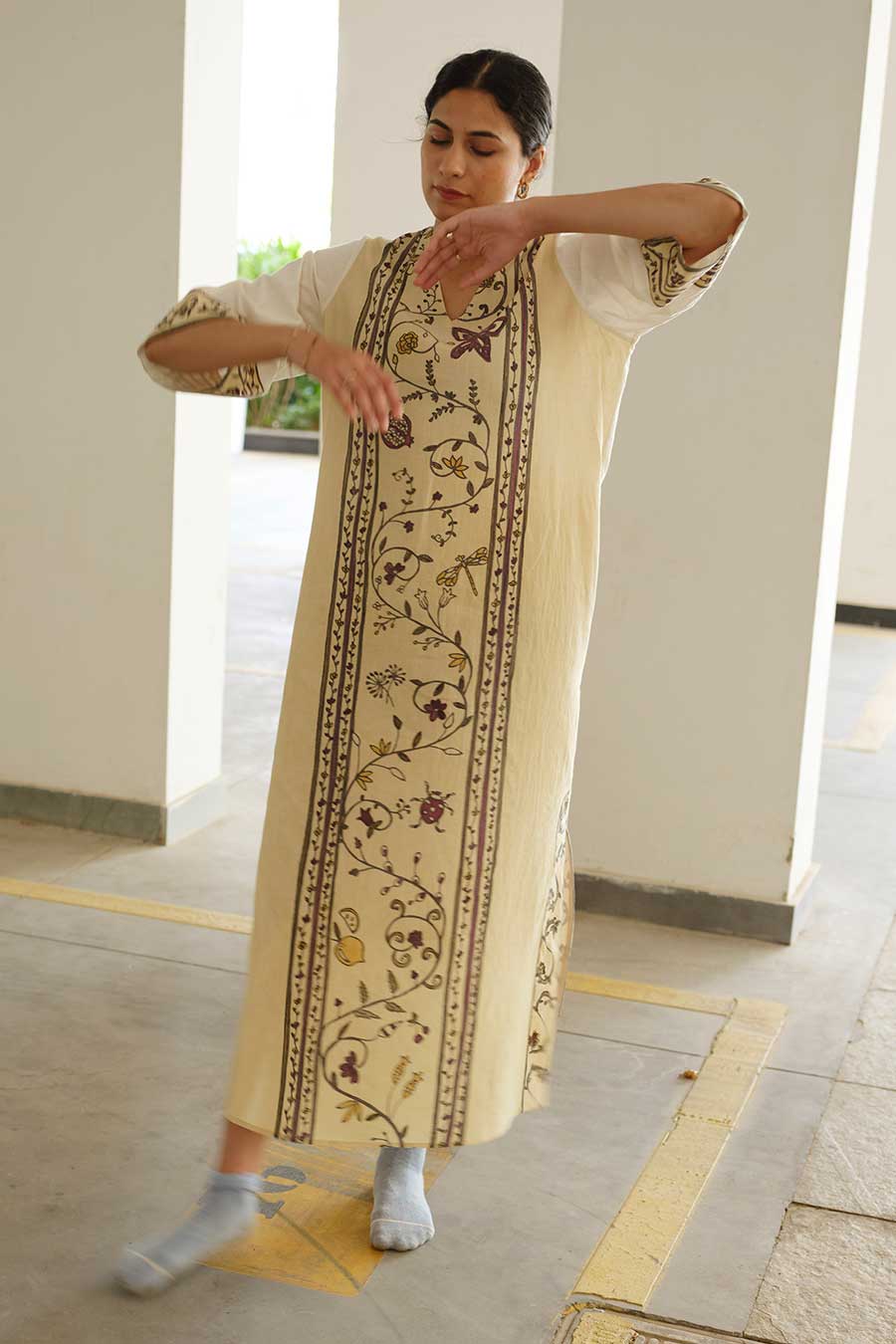 Beige Hand-Painted Long Dress