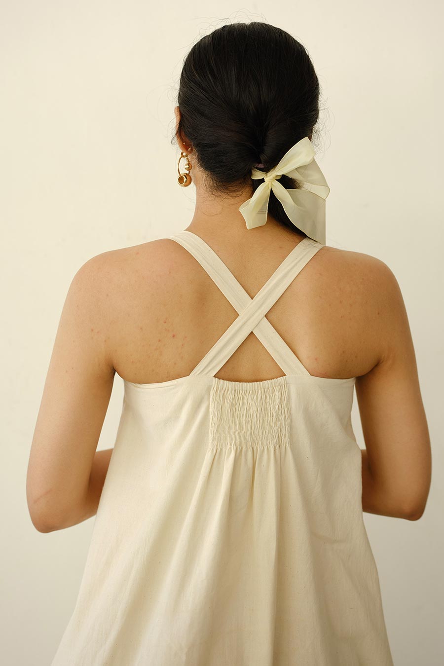 Beige Hand-Embroiderd Flower Motif Dress