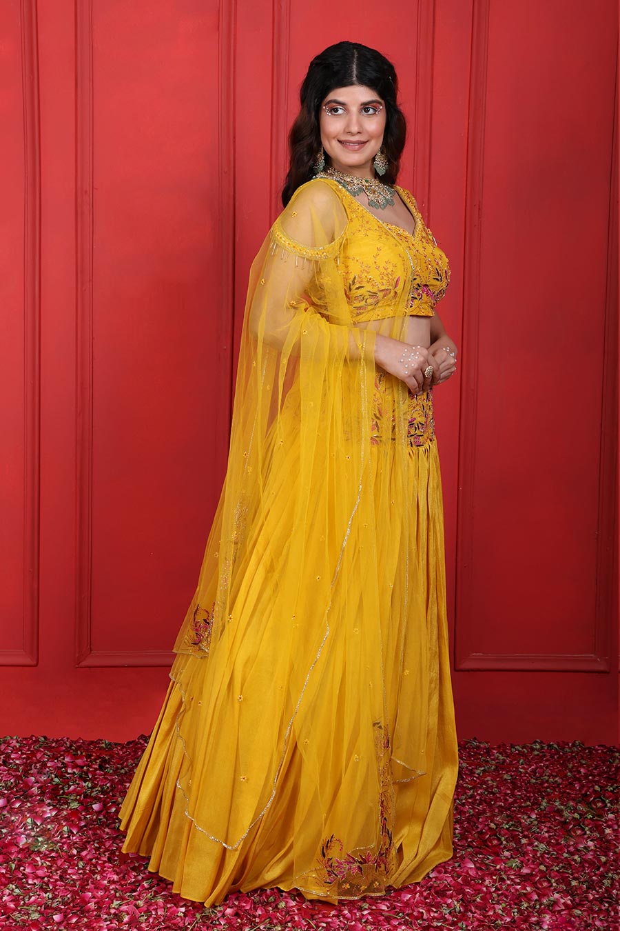 Yellow Embroidered Lehenga Set With Dupatta