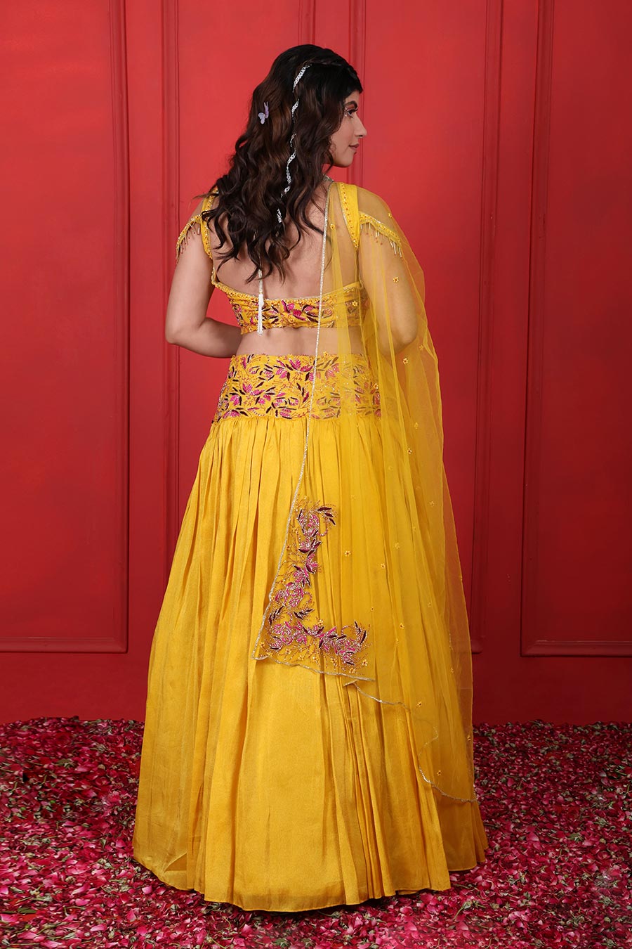 Yellow Embroidered Lehenga Set With Dupatta