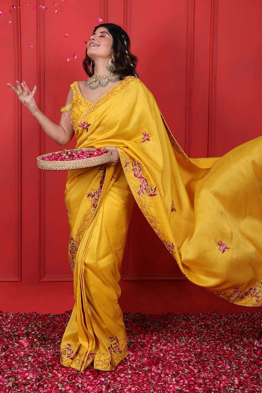 Yellow Embroidered Saree & Blouse Set