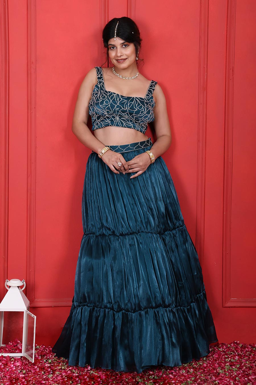 Blue Crush Tissue Embroidered 2Pc Lehenga Set