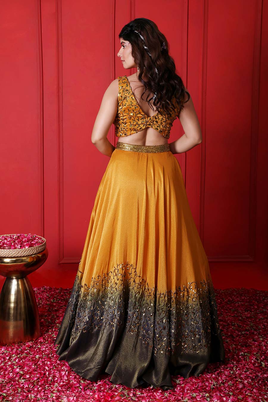 Goldenrod & Grey Ombre Embroidered Lehenga Set