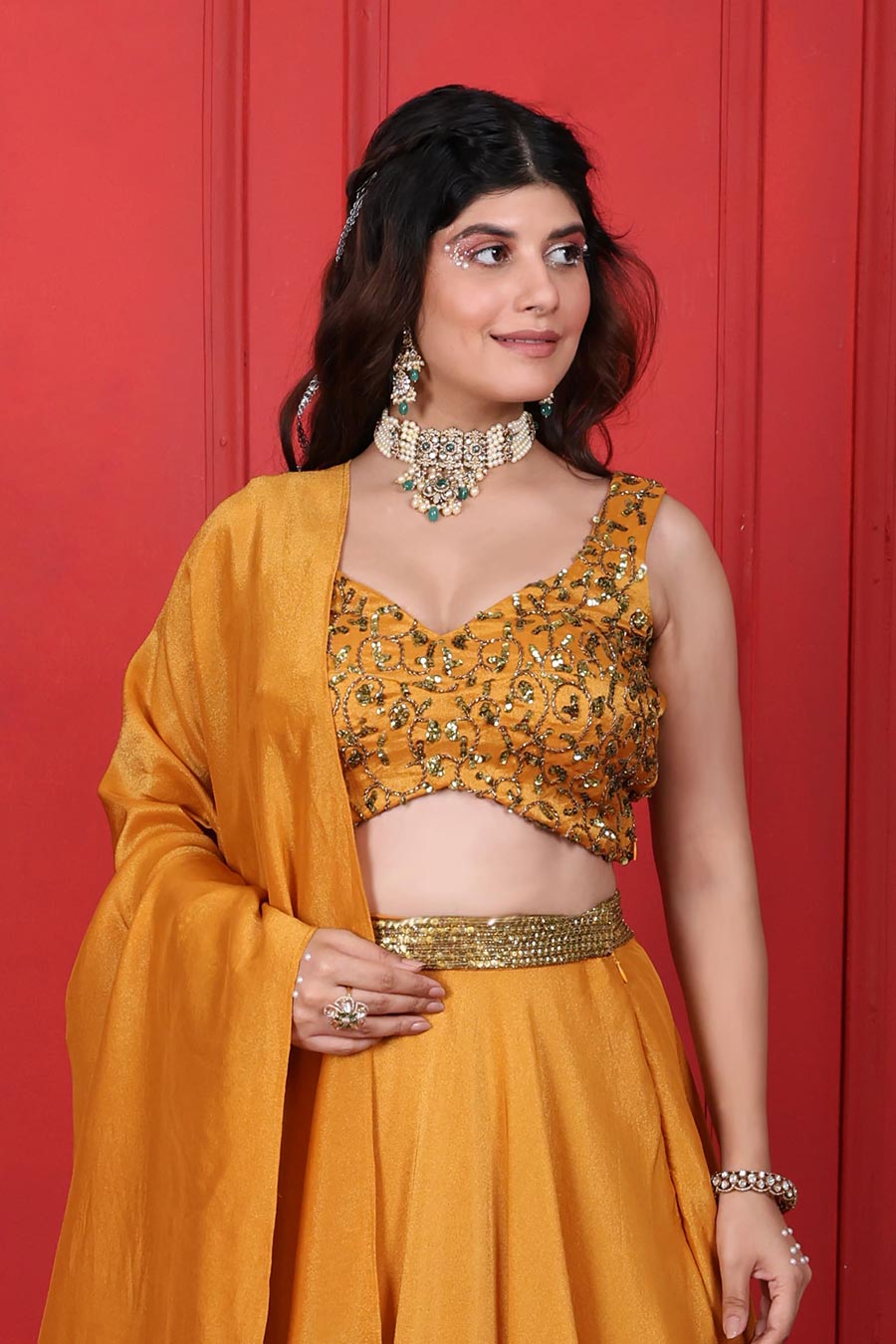Goldenrod & Grey Ombre Embroidered Lehenga Set