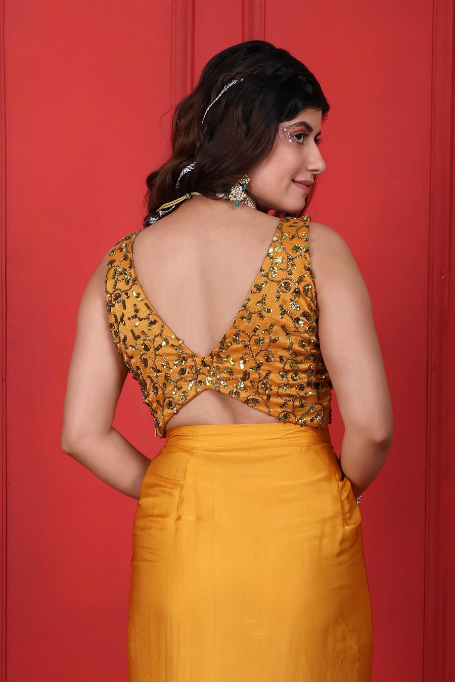 Goldenrod & Grey Ombre Embroidered 2Pc Skirt Co-Ord Set
