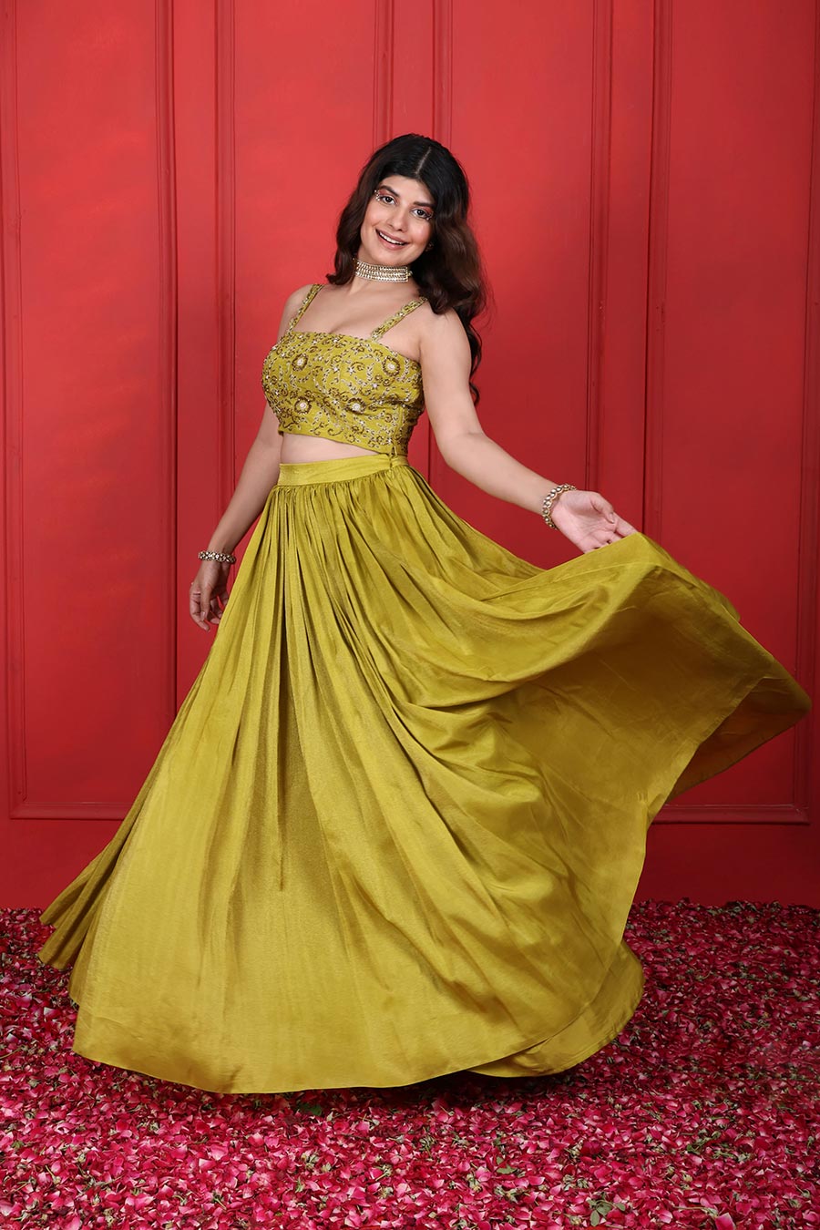 Green Tissue Embroidered 2Pc Skirt Set