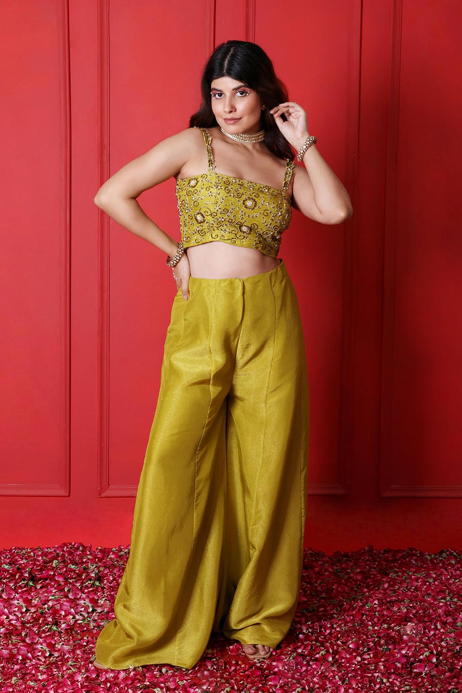 Green Tissue Embroidered Co-Ord Set