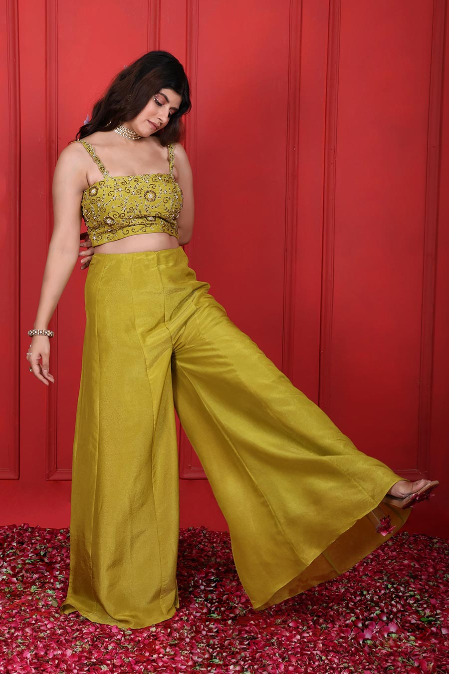 Green Tissue Embroidered Co-Ord Set