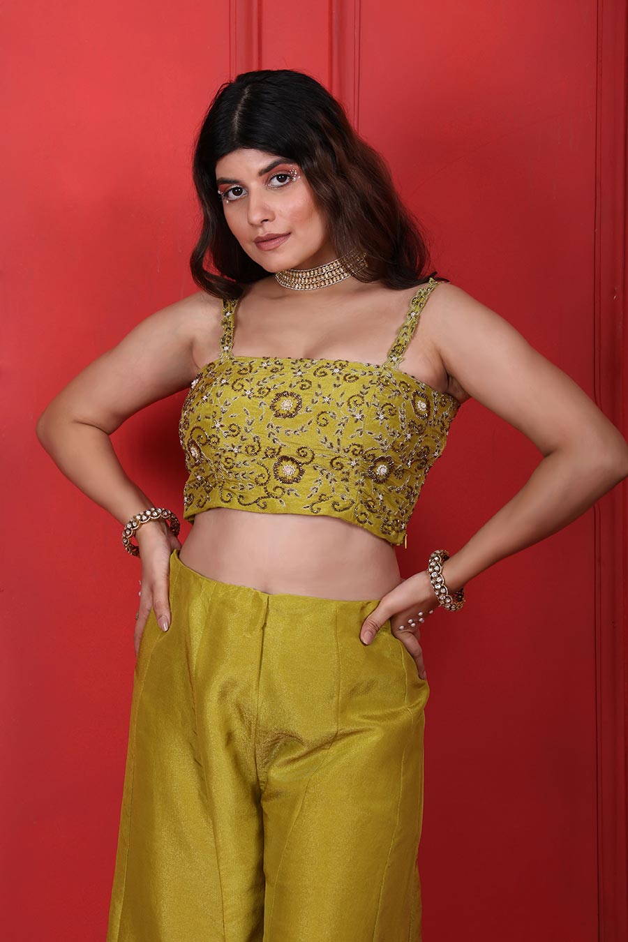 Green Tissue Embroidered Co-Ord Set