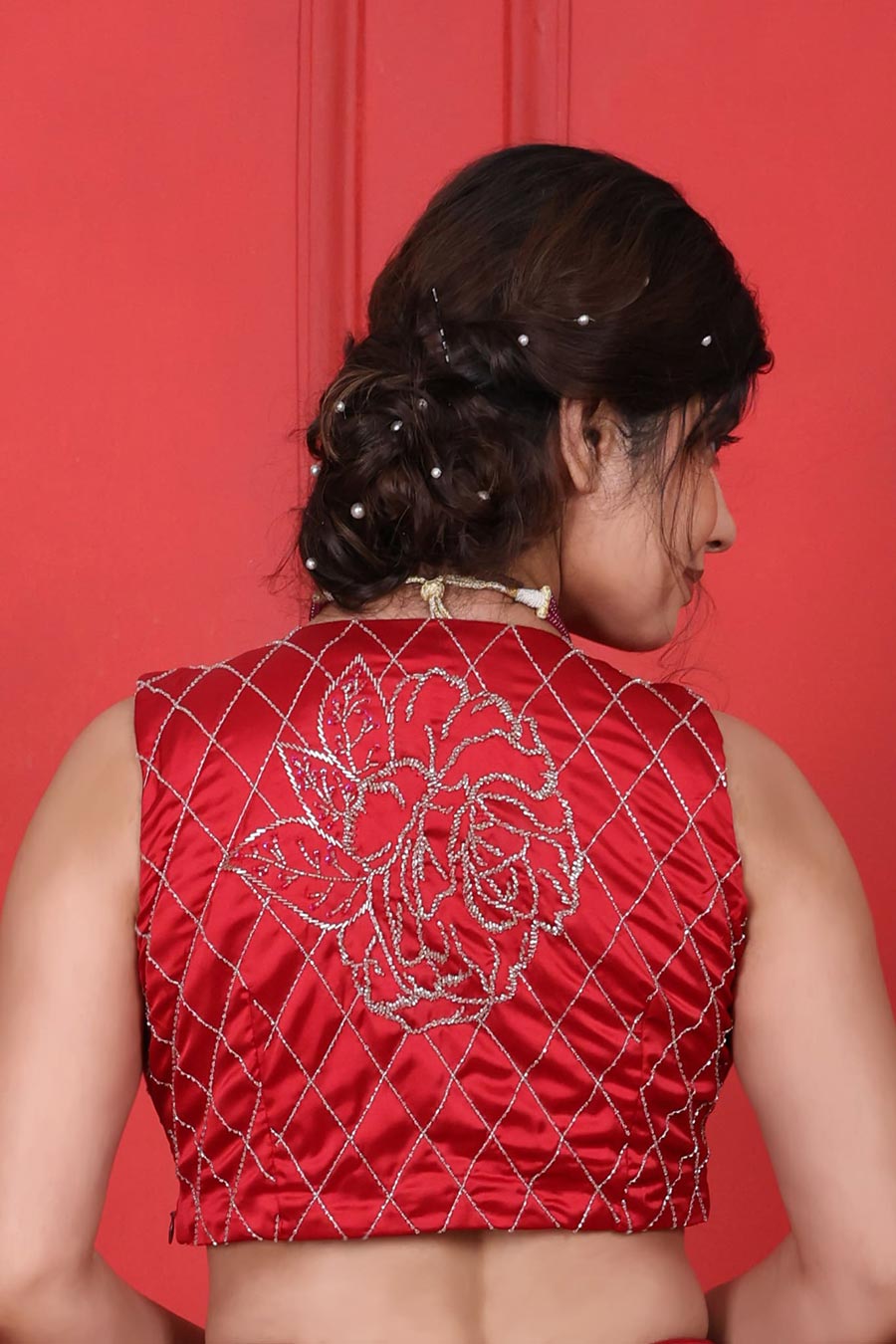 Red Embroidered Skirt Co-Ord Set With Jacket