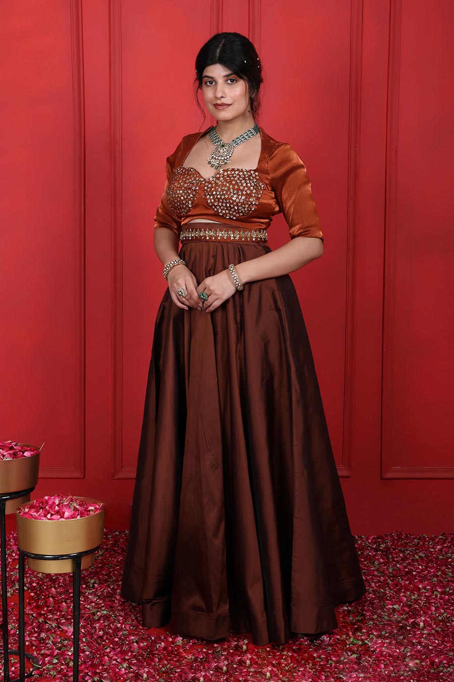 Rust & Derby Brown Peplum Blouse & Skirt Set