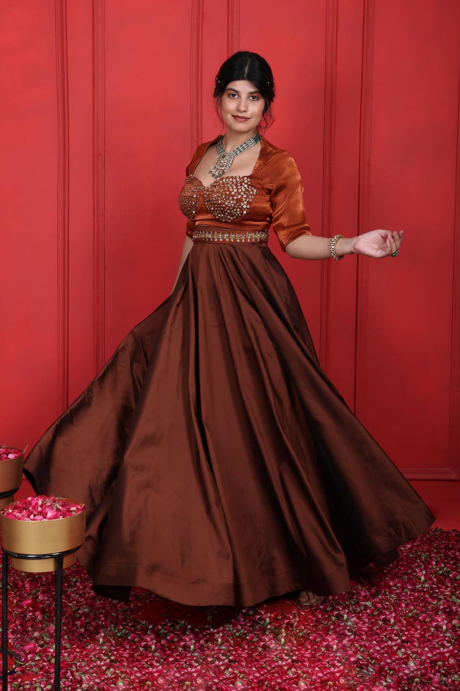 Rust & Derby Brown Peplum Blouse & Skirt Set