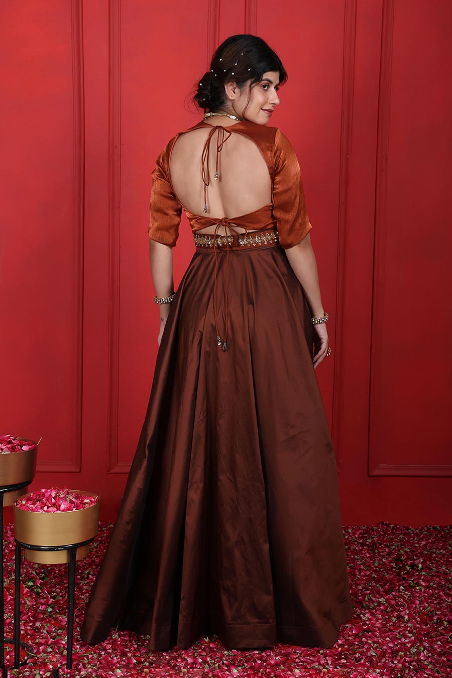 Rust & Derby Brown Peplum Blouse & Skirt Set