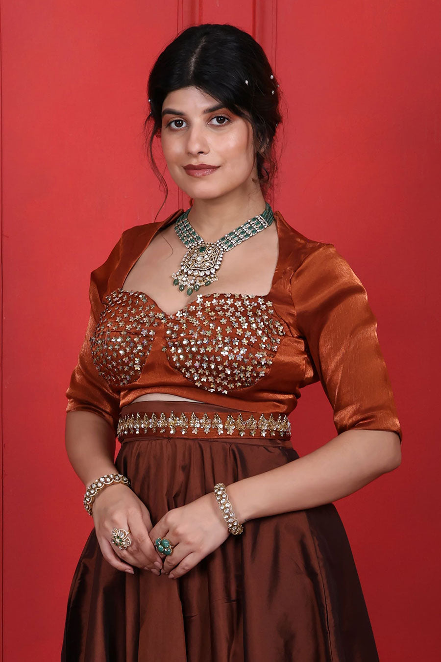 Rust & Derby Brown Peplum Blouse & Skirt Set