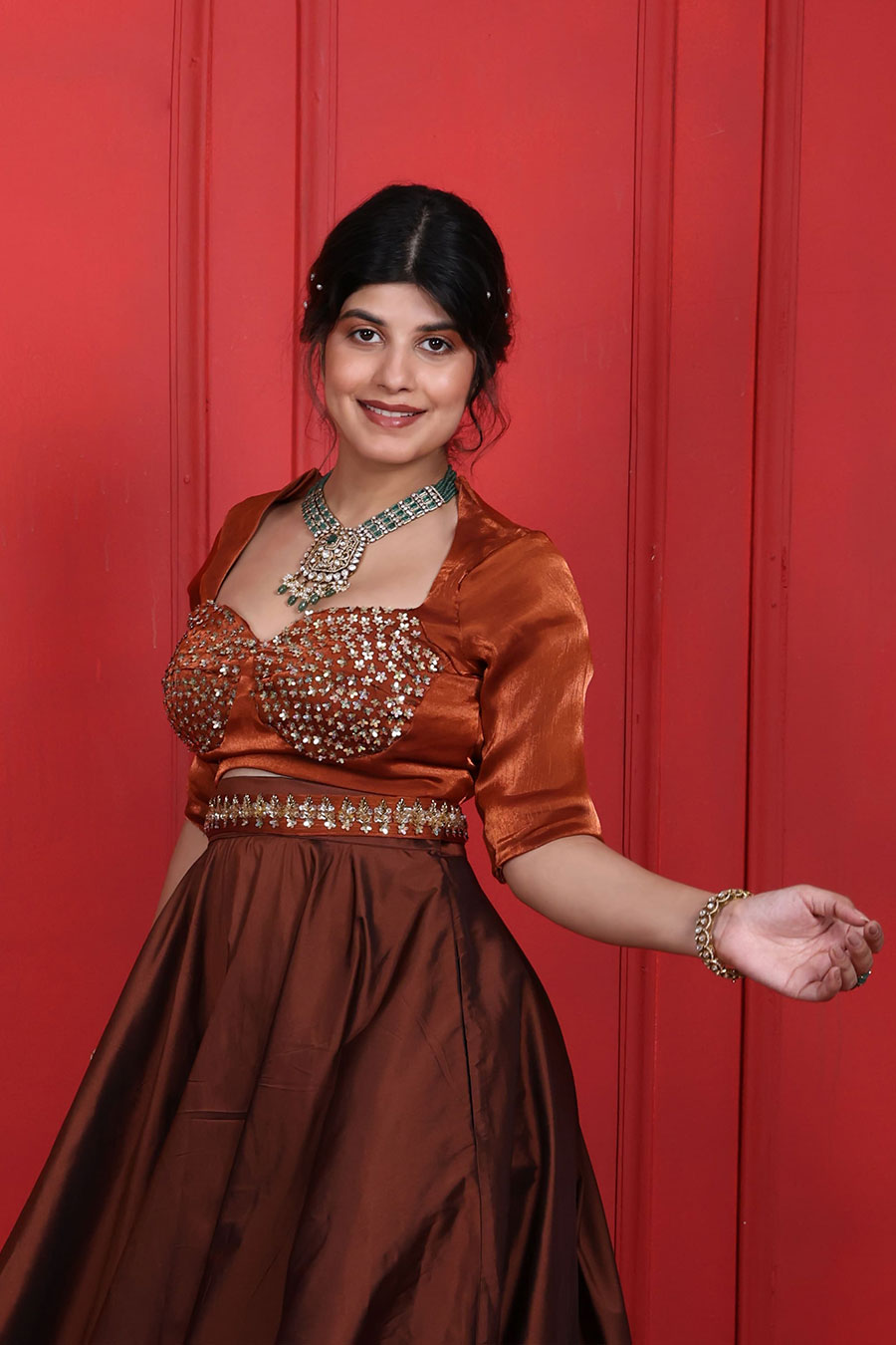 Rust & Derby Brown Peplum Blouse & Skirt Set