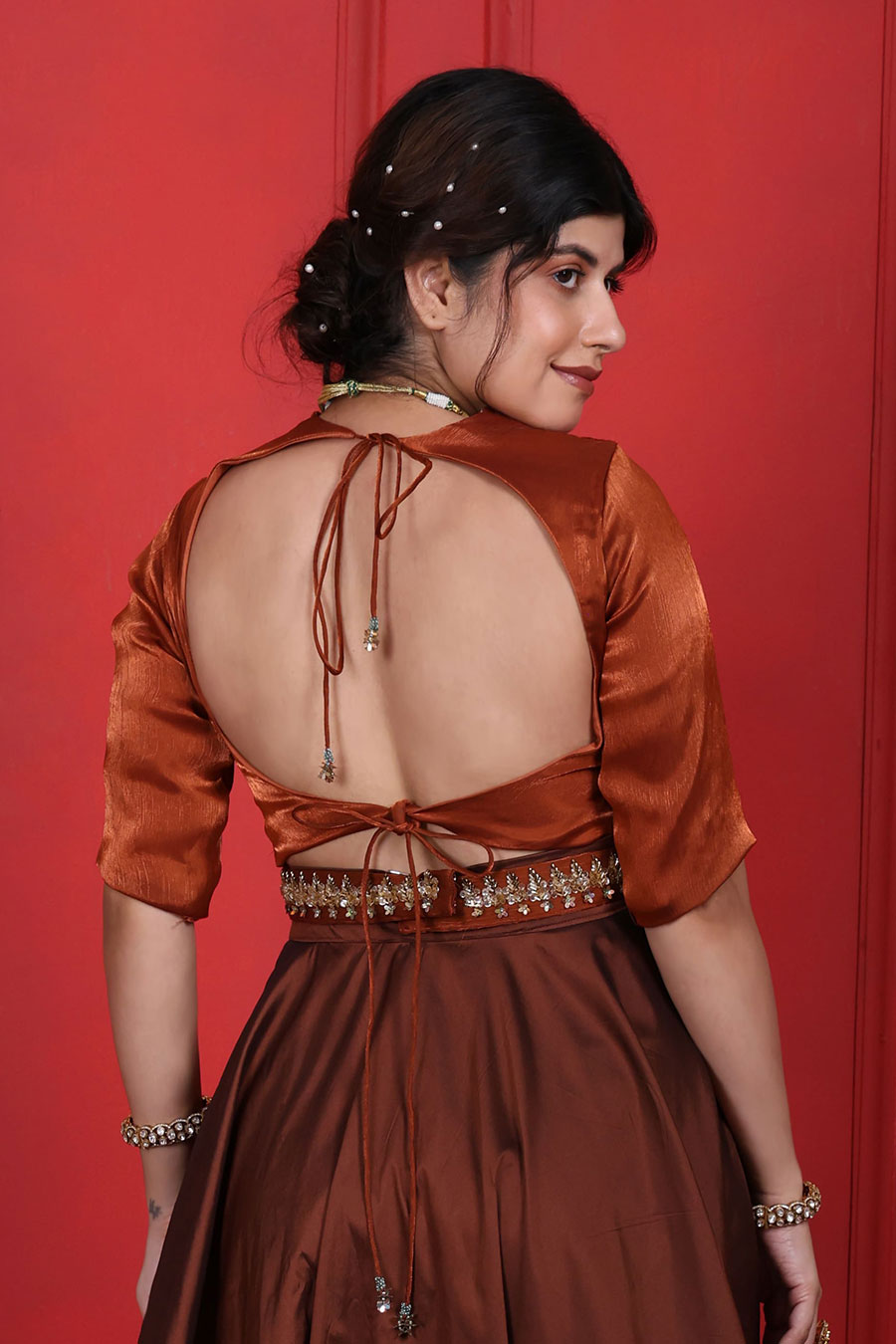 Rust & Derby Brown Peplum Blouse & Skirt Set