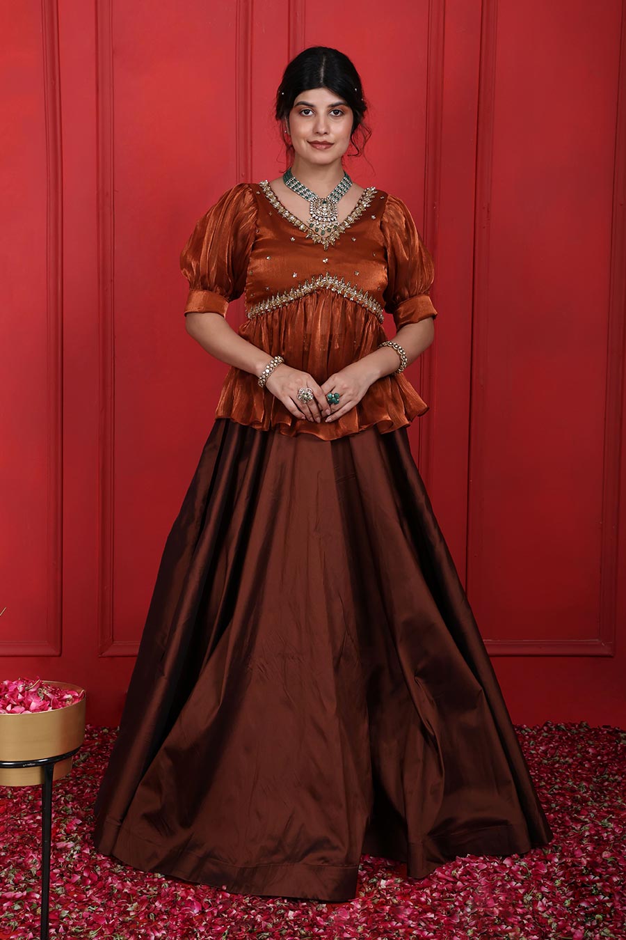 Rust & Derby Brown Peplum Peplum Top & Skirt Set