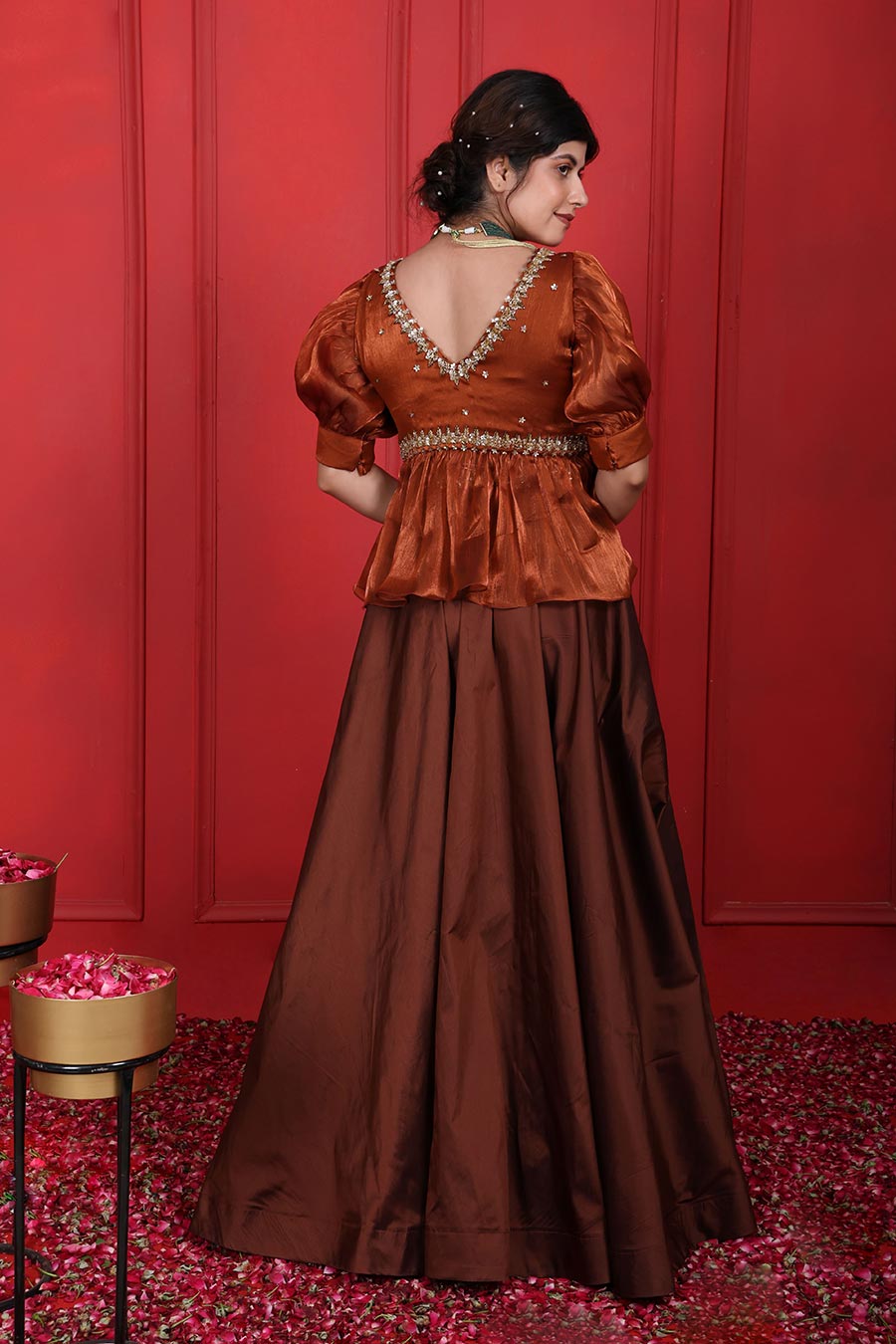 Rust & Derby Brown Peplum Peplum Top & Skirt Set