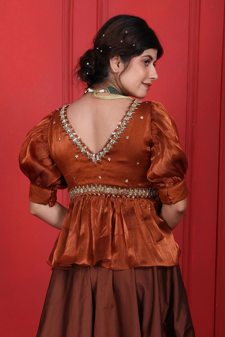 Rust & Derby Brown Peplum Peplum Top & Skirt Set