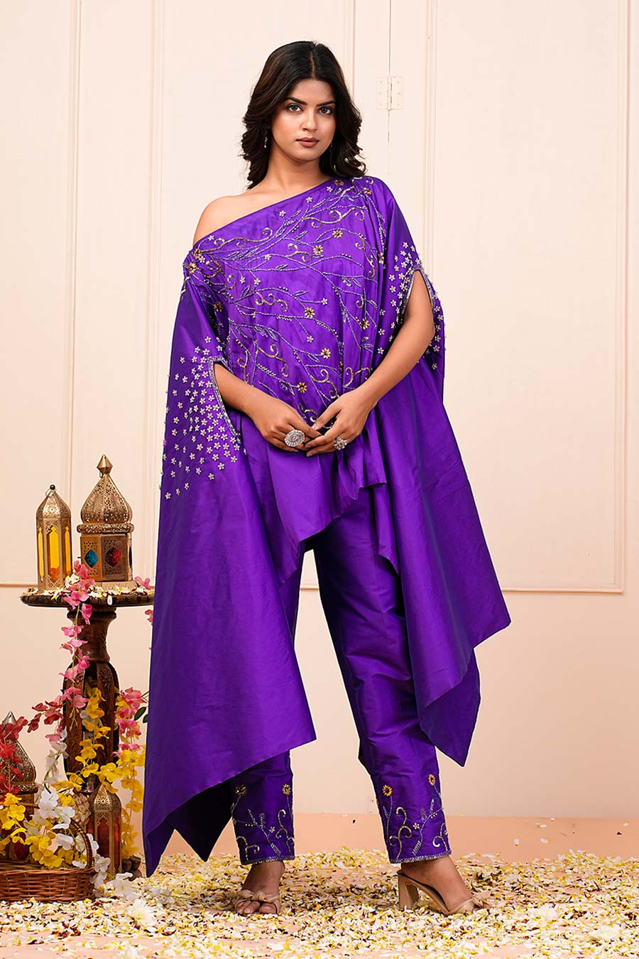 Purple Embroidered Tunic & Pant Co-Ord Set