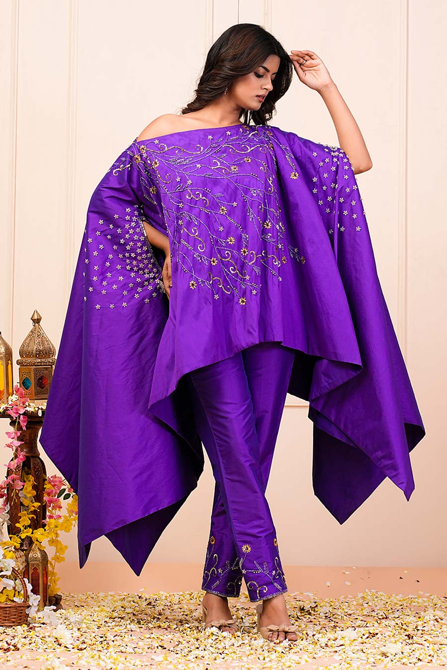 Purple Embroidered Tunic & Pant Co-Ord Set