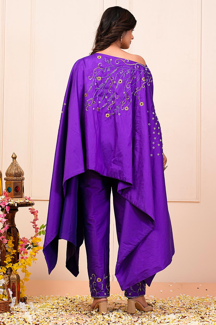 Purple Embroidered Tunic & Pant Co-Ord Set