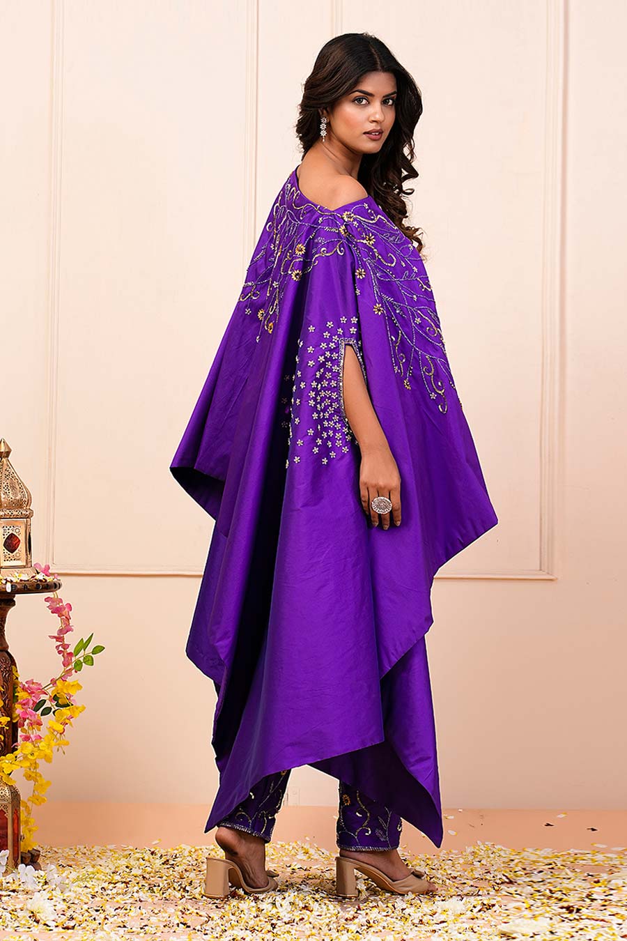 Purple Embroidered Tunic & Pant Co-Ord Set
