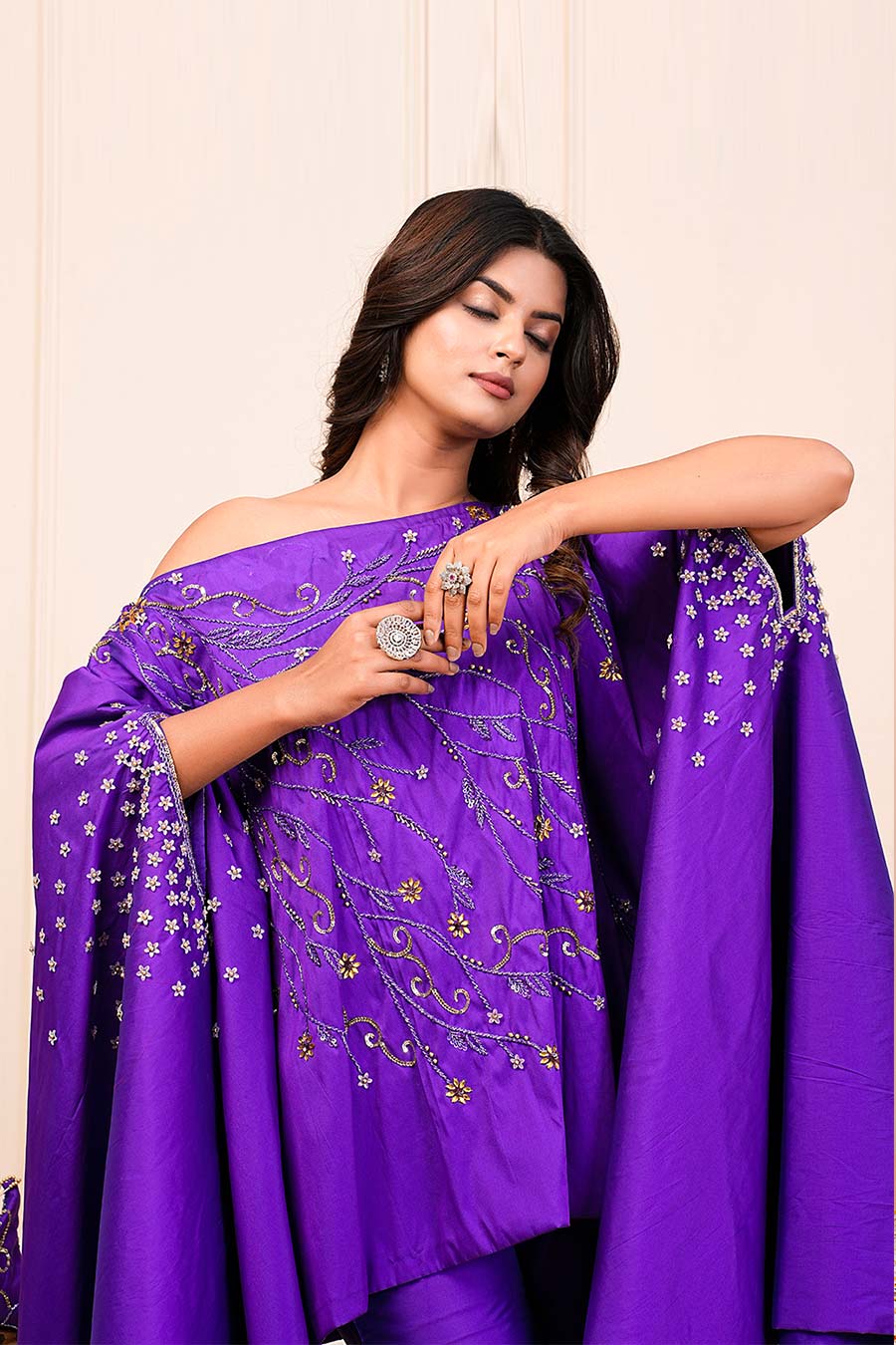 Purple Embroidered Tunic & Pant Co-Ord Set