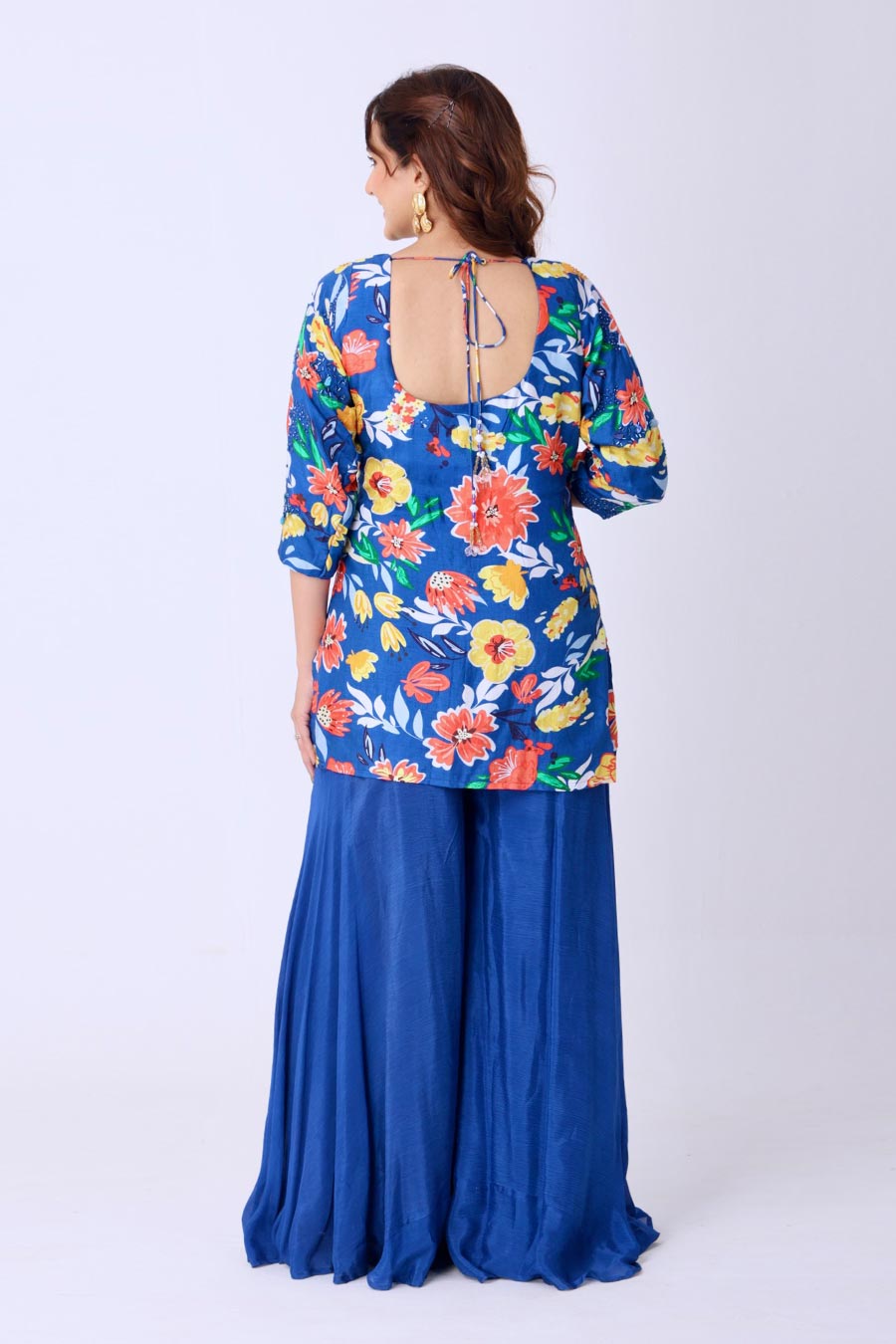 Multicolour Floral Print Embroidered Kurti & Sharara Set