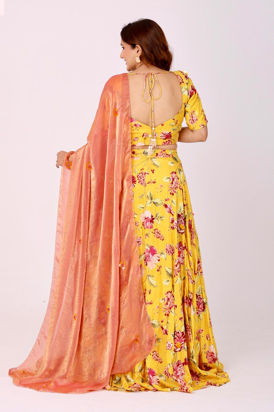 Yellow Embroidered Floral Lehenga Set With Organza Dupatta