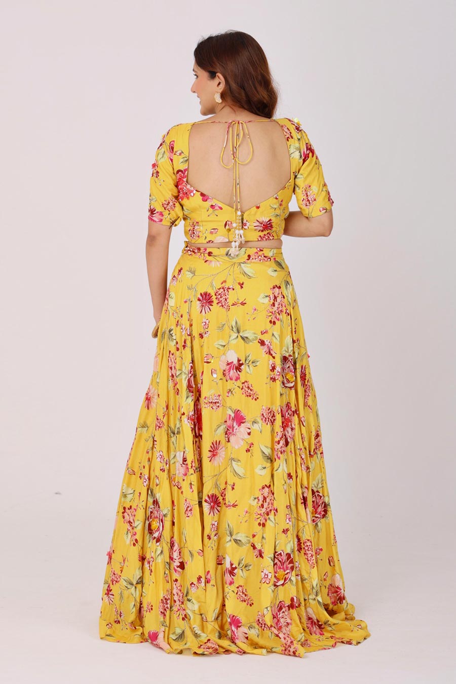 Yellow Embroidered Floral Lehenga Set With Organza Dupatta