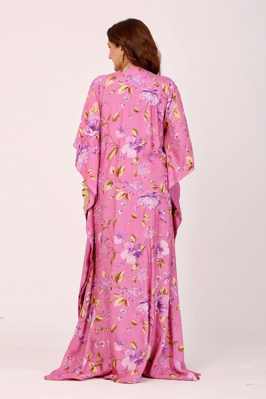 Pink Floral Embroidered Kaftan Dress