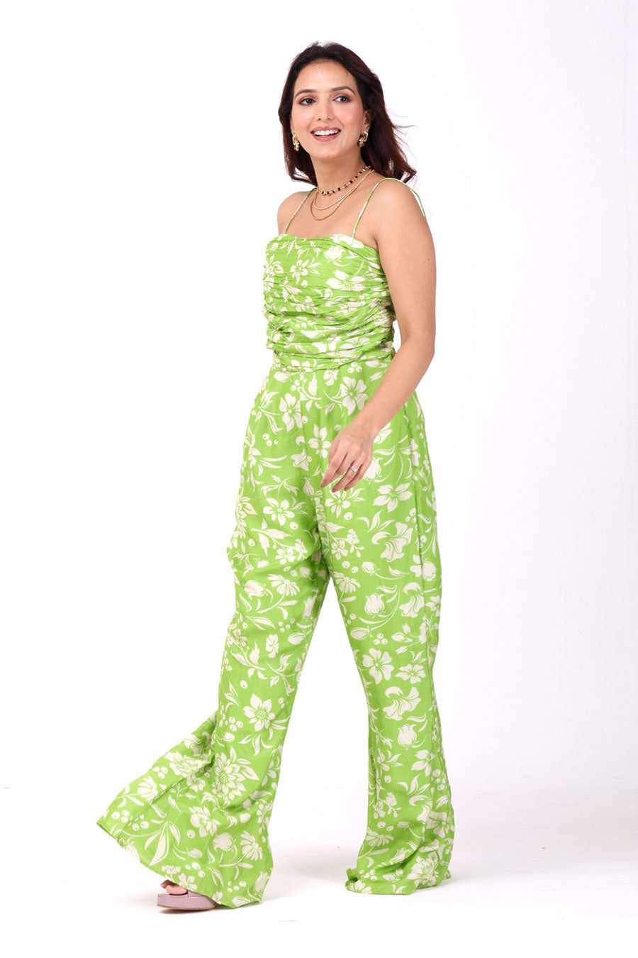 Green Floral Embroidered Top & Pant With Jacket