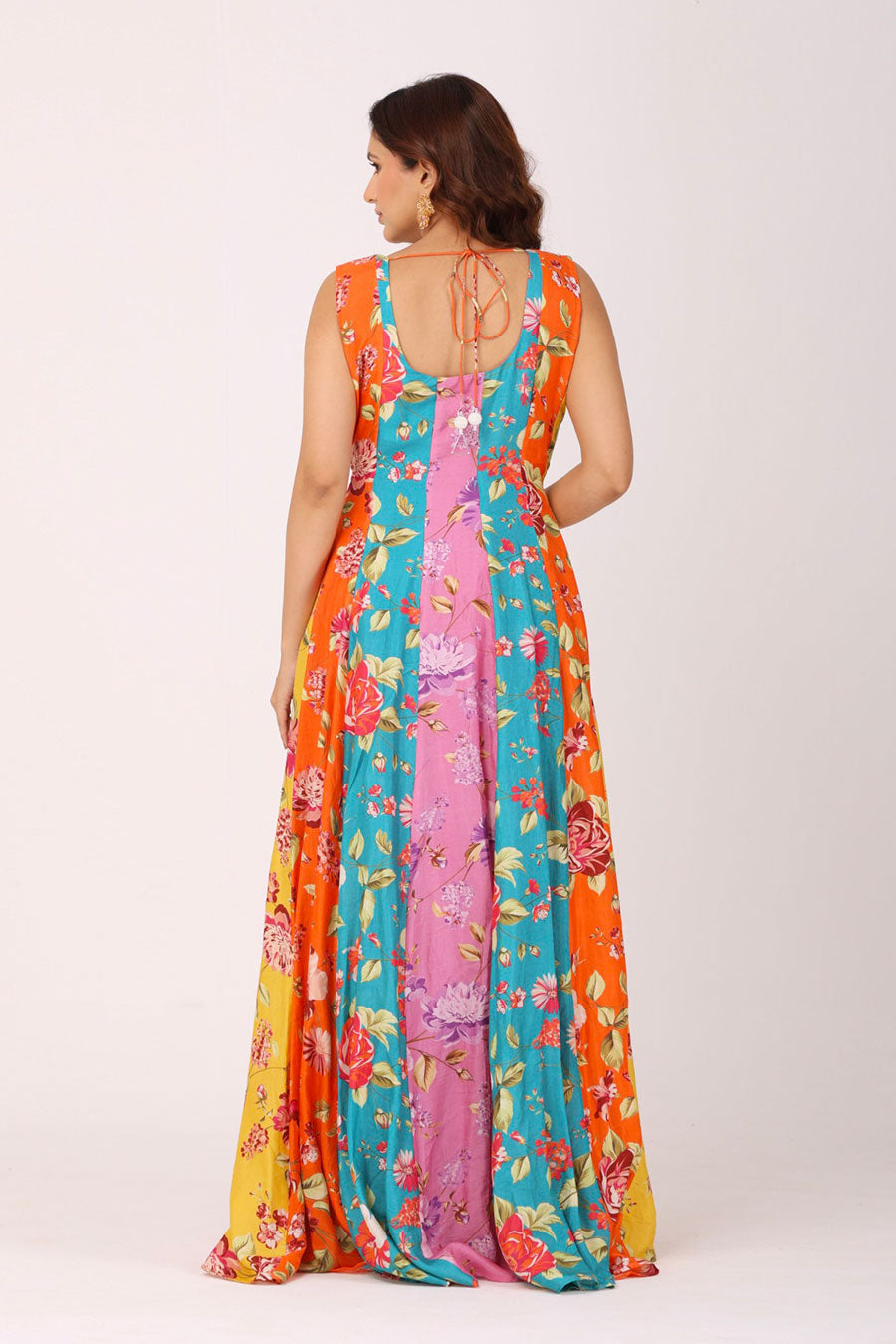 Multicoloured Floral Embroidered Gown Dress
