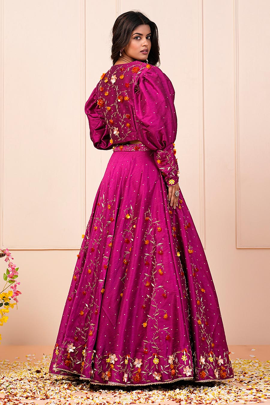 Pink Silk Embellished Lehenga Set With Jacket