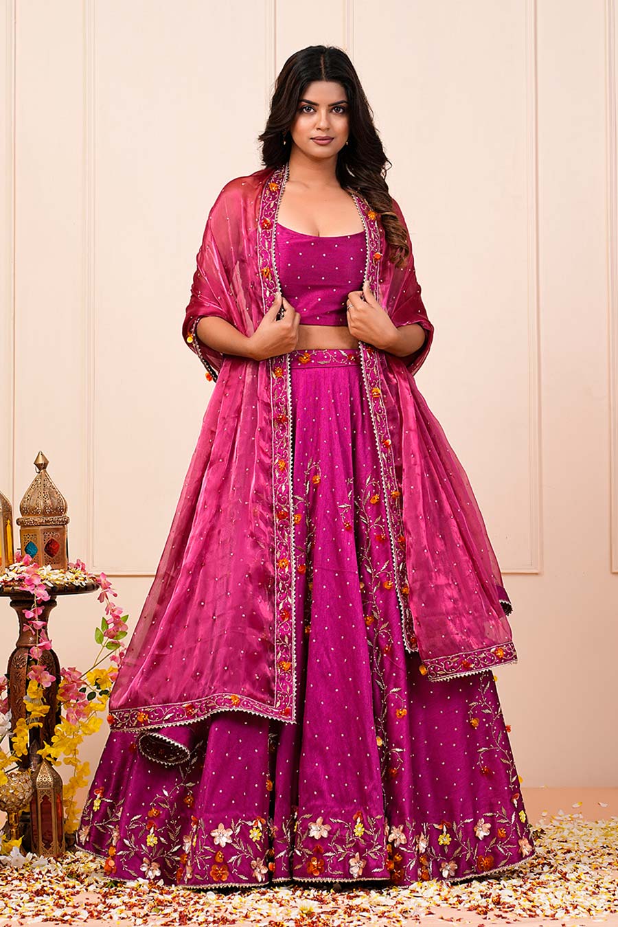 Pink Silk Organza Embellished Lehenga Set With Dupatta