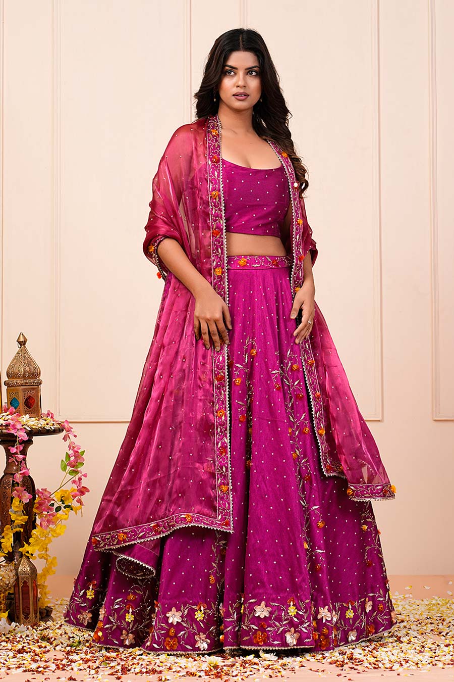 Pink Silk Organza Embellished Lehenga Set With Dupatta