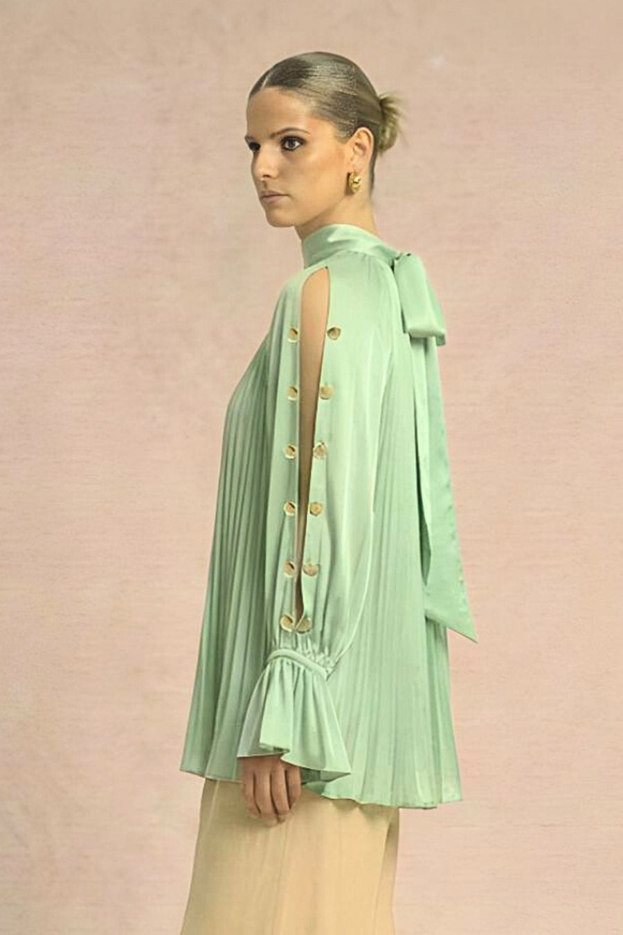 Ash Green Cold Shoulder Coin Embellished Top