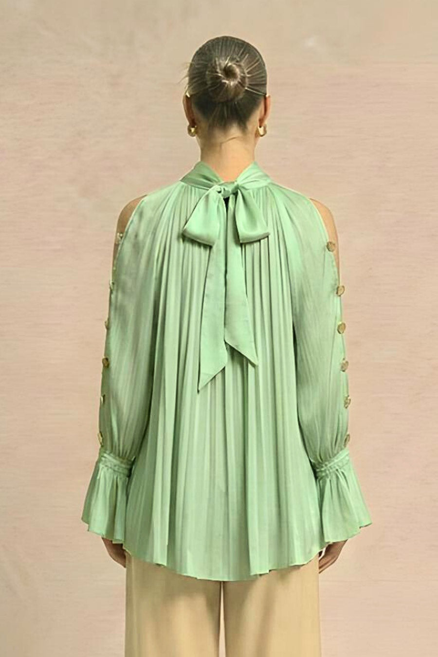 Ash Green Cold Shoulder Coin Embellished Top