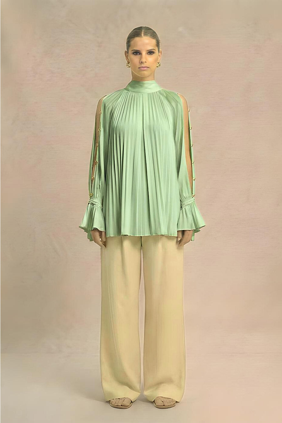 Ash Green Cold Shoulder Coin Embellished Top