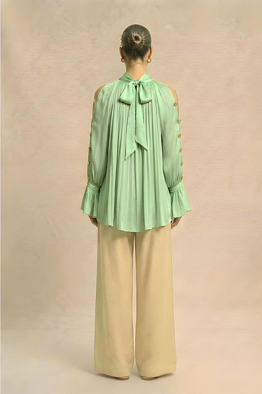 Ash Green Cold Shoulder Coin Embellished Top