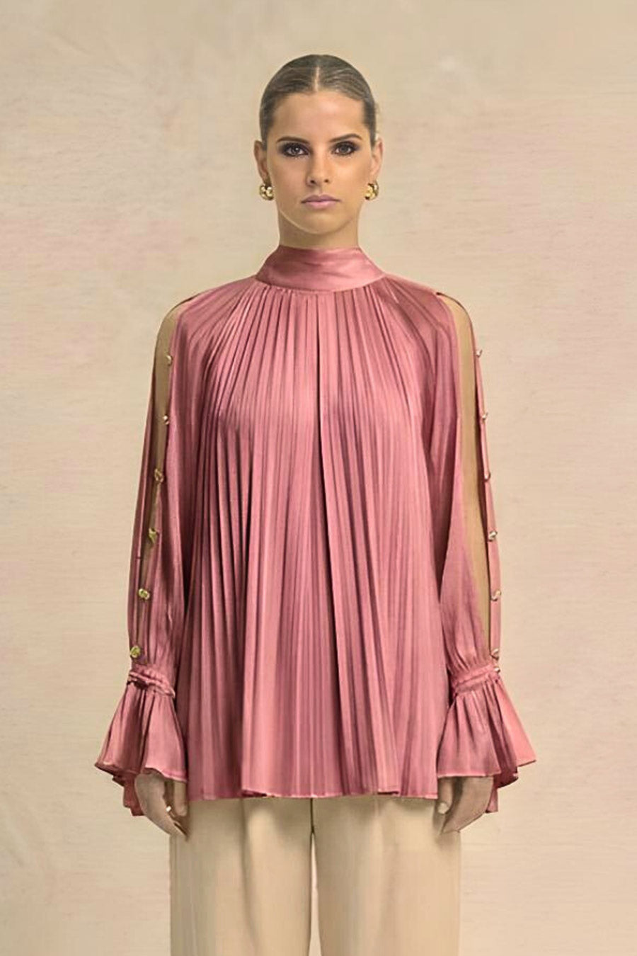 Brick Red Cold Shoulder Coin Embellished Top