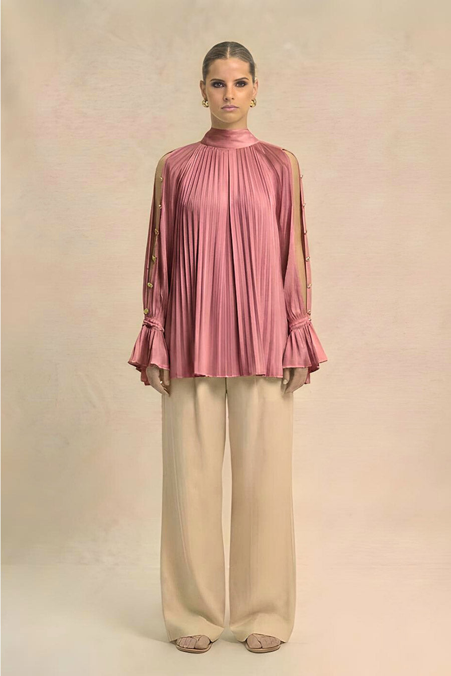 Brick Red Cold Shoulder Coin Embellished Top