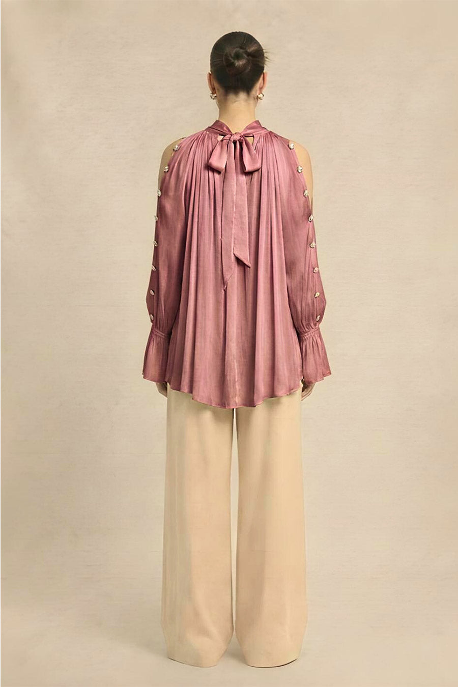 Brick Red Cold Shoulder Coin Embellished Top