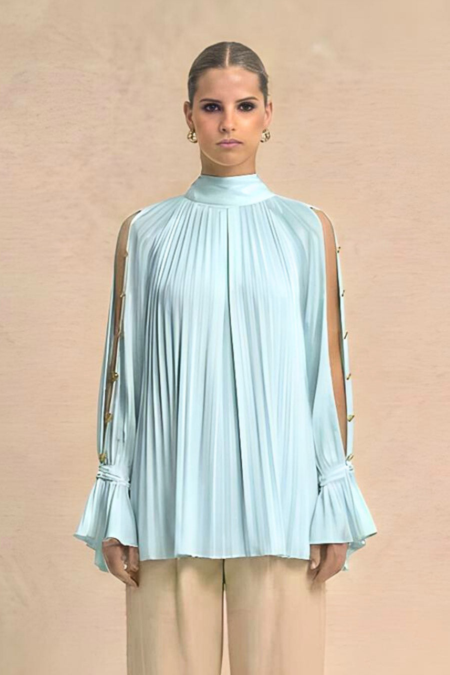 Tropical Blue Cold Shoulder Coin Embellished Top